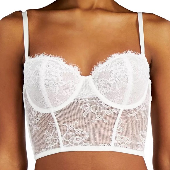 INC International Concepts White Lace Bra large underwear corsette - Picture 1 of 4